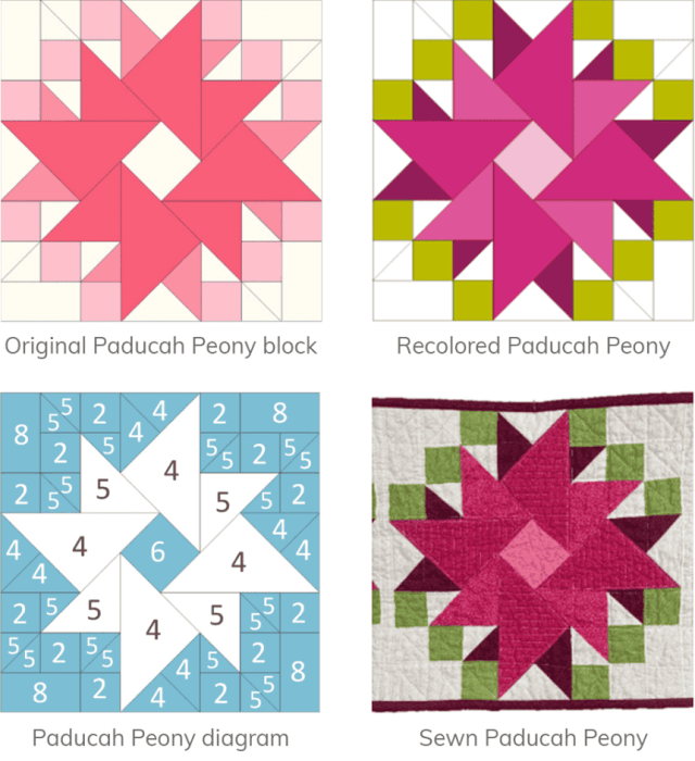 Original Paducah Peony block design in pink tones.